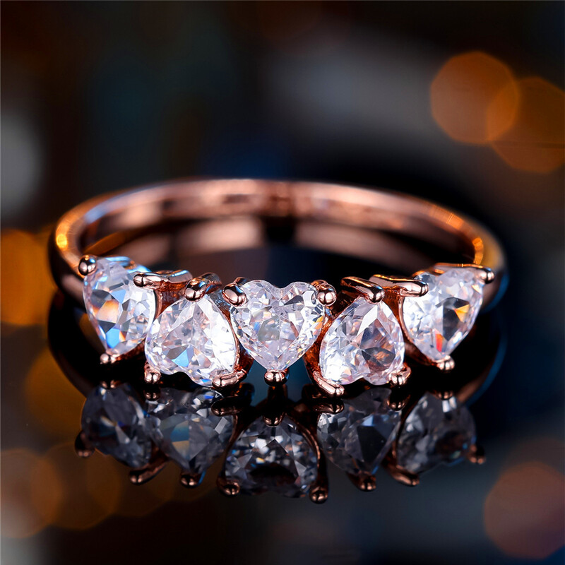 Prabangūs moteriški balto cirkonio akmens sužadėtuvių žiedai su pirštais, vintažinės rožinės spalvos aukso spalvos vestuvių juosta nuotakos papuošalai moterims
