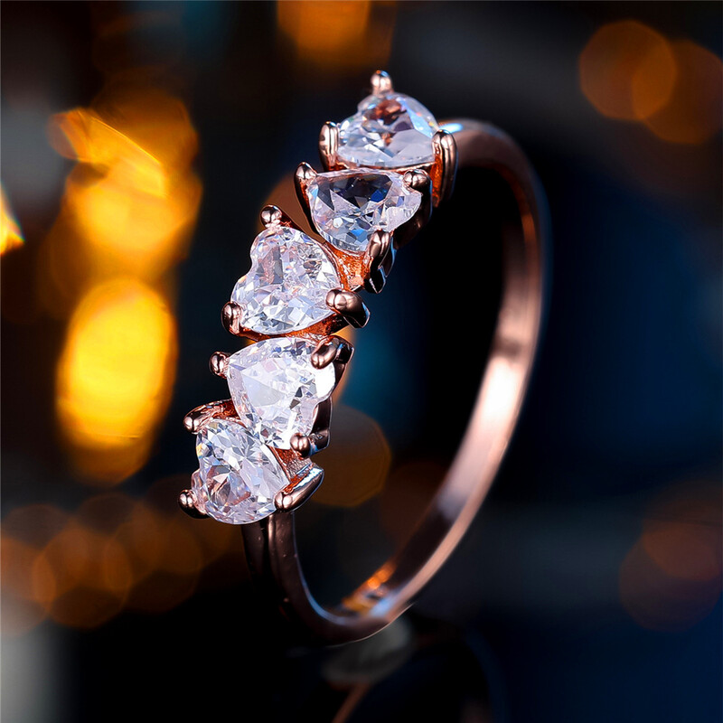 Prabangūs moteriški balto cirkonio akmens sužadėtuvių žiedai su pirštais, vintažinės rožinės spalvos aukso spalvos vestuvių juosta nuotakos papuošalai moterims