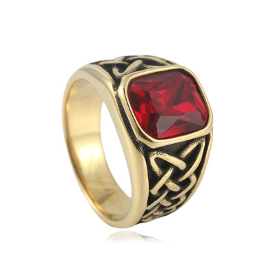 Μόδα Vintage Nordic Vikings Knot Rune Rings για Άντρες Γυναικεία Ανοξείδωτο Τετράγωνο Κόκκινο Πέτρινο Δαχτυλίδι Δώρα Κοσμήματα Χονδρική