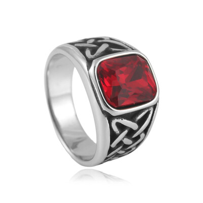 Μόδα Vintage Nordic Vikings Knot Rune Rings για Άντρες Γυναικεία Ανοξείδωτο Τετράγωνο Κόκκινο Πέτρινο Δαχτυλίδι Δώρα Κοσμήματα Χονδρική