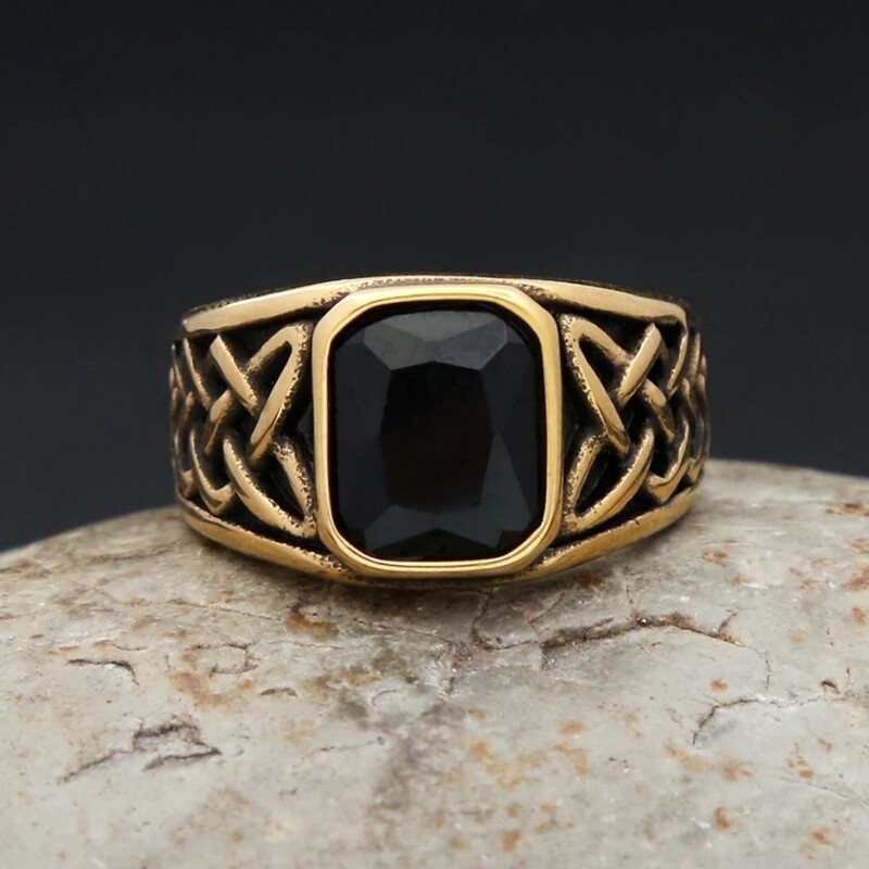 Μόδα Vintage Nordic Vikings Knot Rune Rings για Άντρες Γυναικεία Ανοξείδωτο Τετράγωνο Κόκκινο Πέτρινο Δαχτυλίδι Δώρα Κοσμήματα Χονδρική
