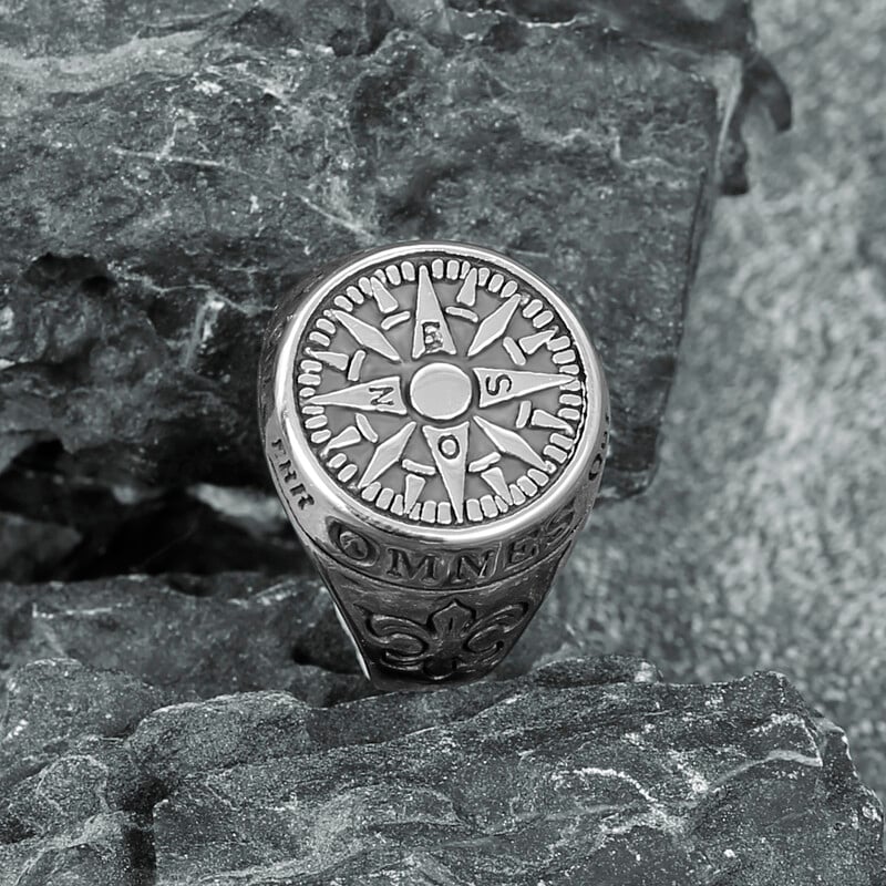 Vintage pánsky punkový hip hopový prsteň z nehrdzavejúcej ocele, kompas, vikingský motorkársky keltský runový amulet, prstové doplnky, prsteňové šperky