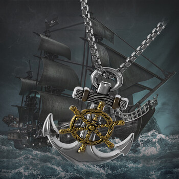 Ανδρικό Vintage κολιέ Navy Pirate Anchor Κρεμαστό πλοίο Rudder Punk Jewelry Δώρο