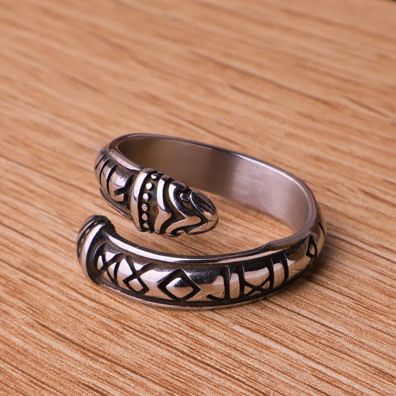 Retro Viking Rúna Gyűrűk Férfi Női Divat Nordic Dupla csapos nyitható Viking Ring Rozsdamentes acél Amulett Ékszer Nagyker