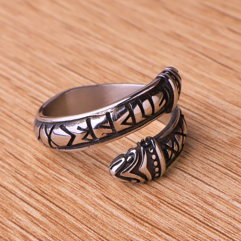 Retro Viking Rúna Gyűrűk Férfi Női Divat Nordic Dupla csapos nyitható Viking Ring Rozsdamentes acél Amulett Ékszer Nagyker
