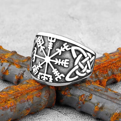 Vintage severské vikingské kompasové prstene s keltským uzlom pre mužov, dominantné, chladné severské runové amulety z nehrdzavejúcej ocele, šperky