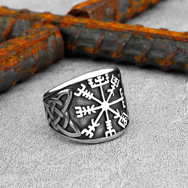 Vintage severské vikingské kompasové prstene s keltským uzlom pre mužov, dominantné, chladné severské runové amulety z nehrdzavejúcej ocele, šperky