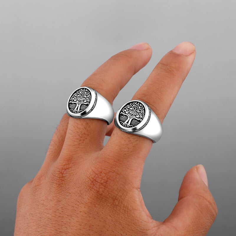 Inel cu sigiliu Arborele vieții din oțel inoxidabil, inel clasic pentru bărbați, viking, rună, amuletă, motociclist nordic, cadou de bijuterii hip hop