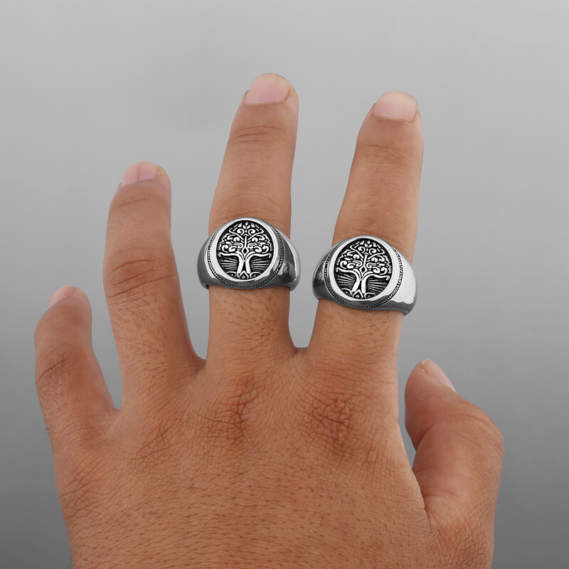 Inel cu sigiliu Arborele vieții din oțel inoxidabil, inel clasic pentru bărbați, viking, rună, amuletă, motociclist nordic, cadou de bijuterii hip hop