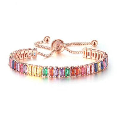 Trendy farebný štvorcový krištáľový zirkónový korálkový náramok pre ženy luxusné elegantné nastaviteľné veľkosti šperky klubové párty doplnky