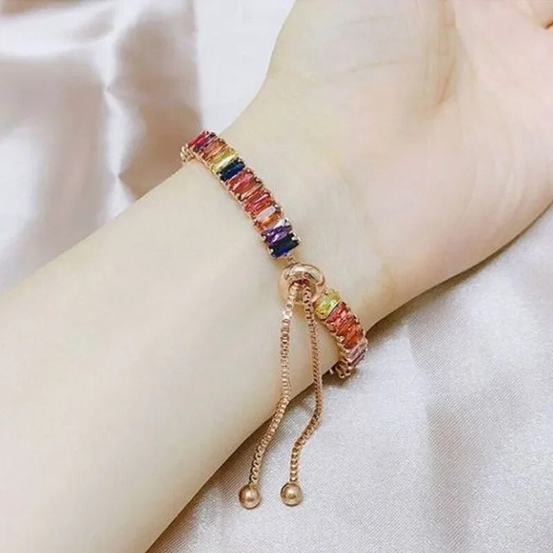Trendy farebný štvorcový krištáľový zirkónový korálkový náramok pre ženy luxusné elegantné nastaviteľné veľkosti šperky klubové párty doplnky