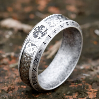 Design special, inel viking din oțel inoxidabil, rune, inel, arborele vieții, pentru bărbați, nod celtic, rune, bijuterii vintage