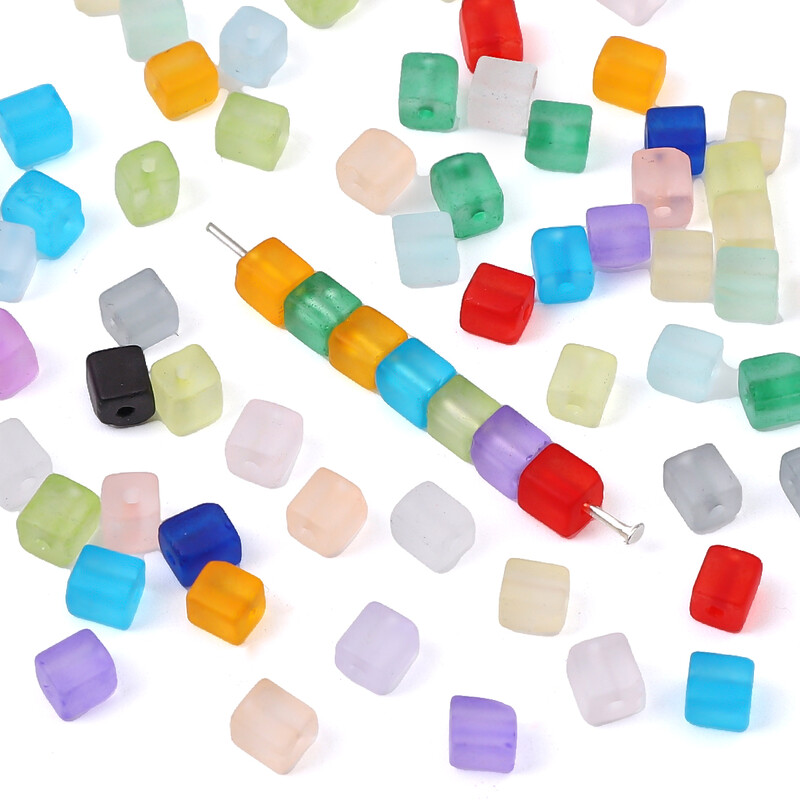 Aproximativ 50 buc sticlă mată, cuburi de zahăr, mărgele de orez, mărgele vrac, bricolaj realizat manual pentru bijuterii, brățări, îmbrăcăminte, accesorii, mate