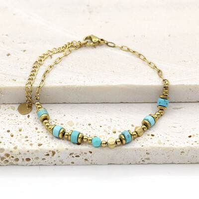 Brățară cu lanț de margele din piatră naturală Lungime reglabilă Cadou pentru femei Brățară de modă din oțel inoxidabil cu aur fără decolorare 2024 Bijuterii noi