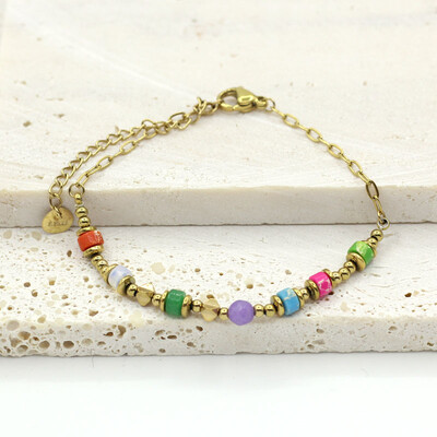 Brățară cu lanț de margele din piatră naturală Lungime reglabilă Cadou pentru femei Brățară de modă din oțel inoxidabil cu aur fără decolorare 2024 Bijuterii noi