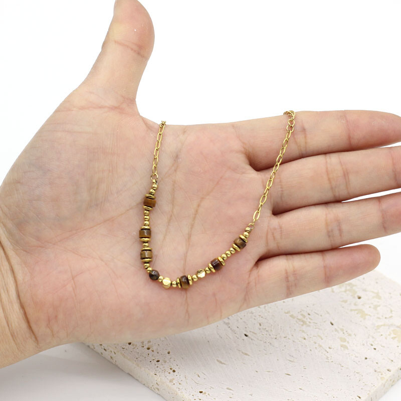 Brățară cu lanț de margele din piatră naturală Lungime reglabilă Cadou pentru femei Brățară de modă din oțel inoxidabil cu aur fără decolorare 2024 Bijuterii noi