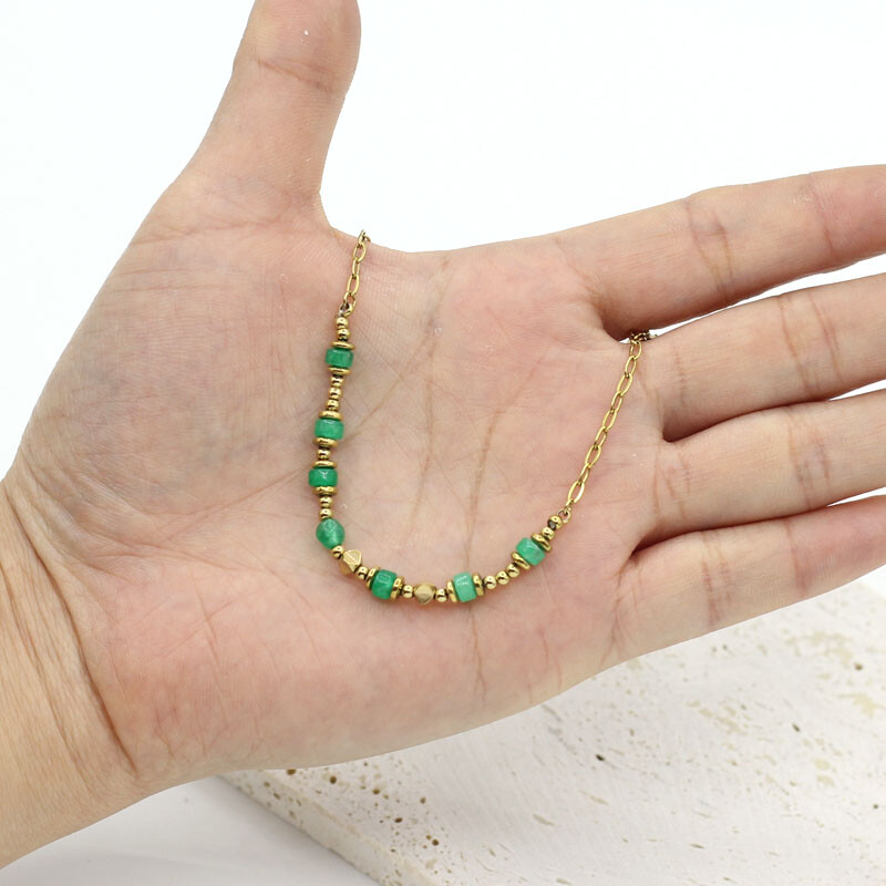 Brățară cu lanț de margele din piatră naturală Lungime reglabilă Cadou pentru femei Brățară de modă din oțel inoxidabil cu aur fără decolorare 2024 Bijuterii noi