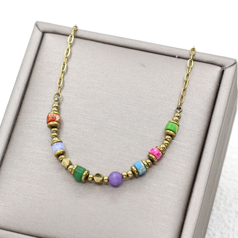 Brățară cu lanț de margele din piatră naturală Lungime reglabilă Cadou pentru femei Brățară de modă din oțel inoxidabil cu aur fără decolorare 2024 Bijuterii noi