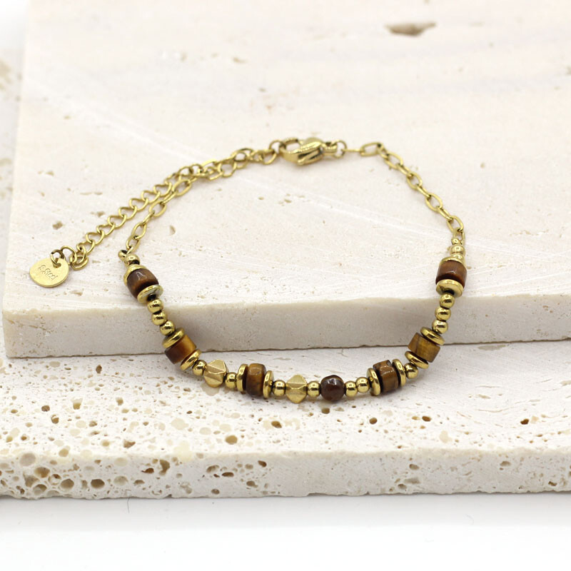 Brățară cu lanț de margele din piatră naturală Lungime reglabilă Cadou pentru femei Brățară de modă din oțel inoxidabil cu aur fără decolorare 2024 Bijuterii noi