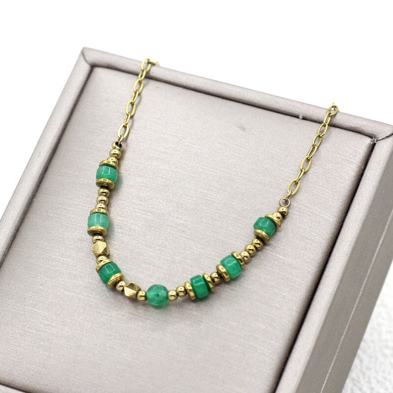 Brățară cu lanț de margele din piatră naturală Lungime reglabilă Cadou pentru femei Brățară de modă din oțel inoxidabil cu aur fără decolorare 2024 Bijuterii noi