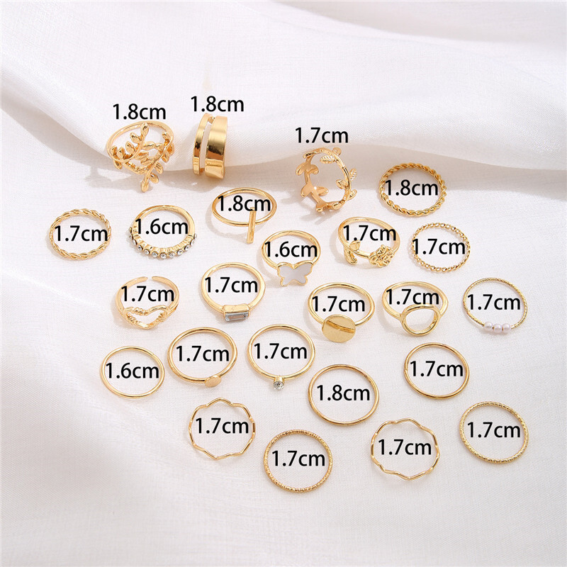 24 DB/SZETT Vintage arany színű szív gyűrű szett nőknek férfi üreges pillangó gyöngy kristály geometriai gyűrűk divatos ujj ékszerek