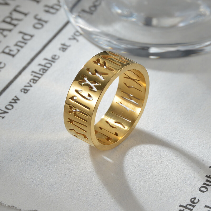 Novo od nehrđajućeg čelika, izdubljen Odin, nordijski vikinški amulet s runama, muški prstenovi, modne riječi, retro nakit