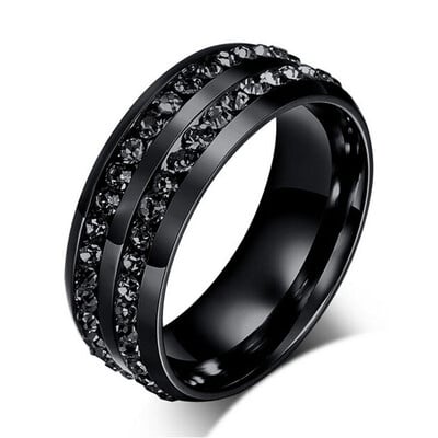 Klasické oceľové prstene so šírkou 14 mm pre ženy, pozlátené ružovým zlatom a kryštálmi Pave Rose.