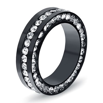 Klasické oceľové prstene so šírkou 14 mm pre ženy, pozlátené ružovým zlatom a kryštálmi Pave Rose.