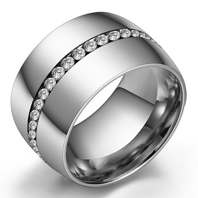 Klasické oceľové prstene so šírkou 14 mm pre ženy, pozlátené ružovým zlatom a kryštálmi Pave Rose.