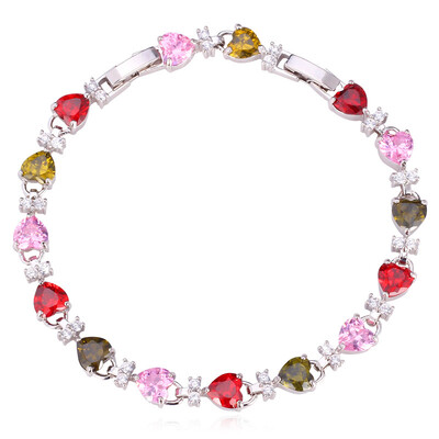 U7 Tenis Luksuzni nakit Višebojna narukvica od cirkonskih kristalnih perli u obliku srca 17 cm QC24