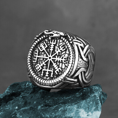 Nerūdijančio plieno vikingų kompaso žiedas vyrams šiaurietiškos runos vintažiniai pirštų priedai Odin Amulet Vegvisir žiedas papuošalas Dovana