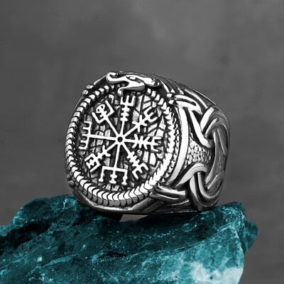 Nerezový vikingský kompasový prsteň pre mužov, severské runy, vintage prstové doplnky, amulet Odina, Vegvisir, prsteň, šperky, darček