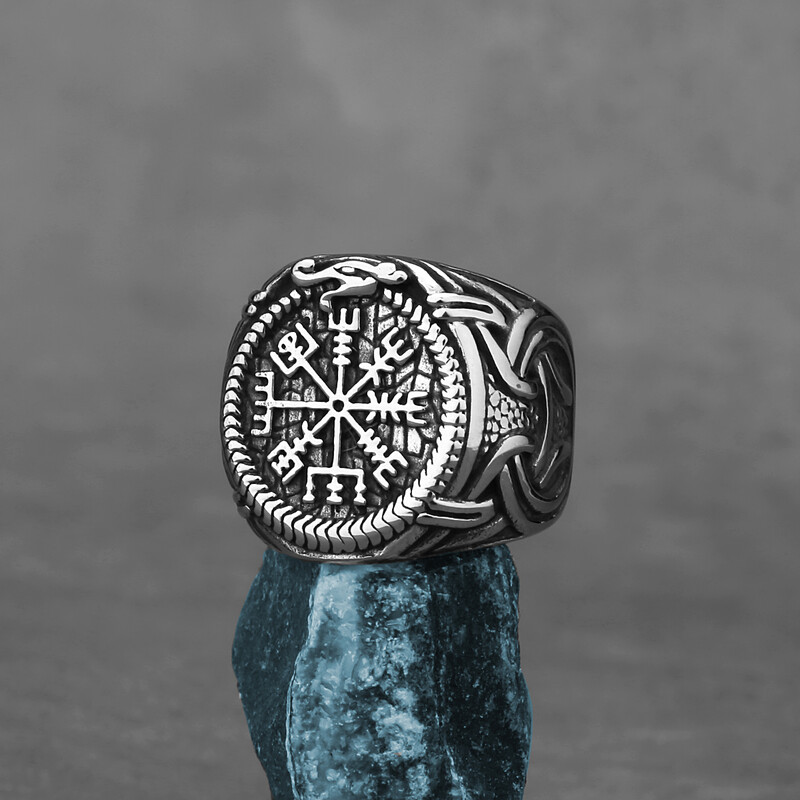 Nerezový vikingský kompasový prsteň pre mužov, severské runy, vintage prstové doplnky, amulet Odina, Vegvisir, prsteň, šperky, darček