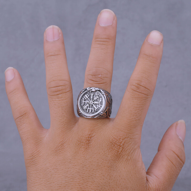 Nerezový vikingský kompasový prsteň pre mužov, severské runy, vintage prstové doplnky, amulet Odina, Vegvisir, prsteň, šperky, darček