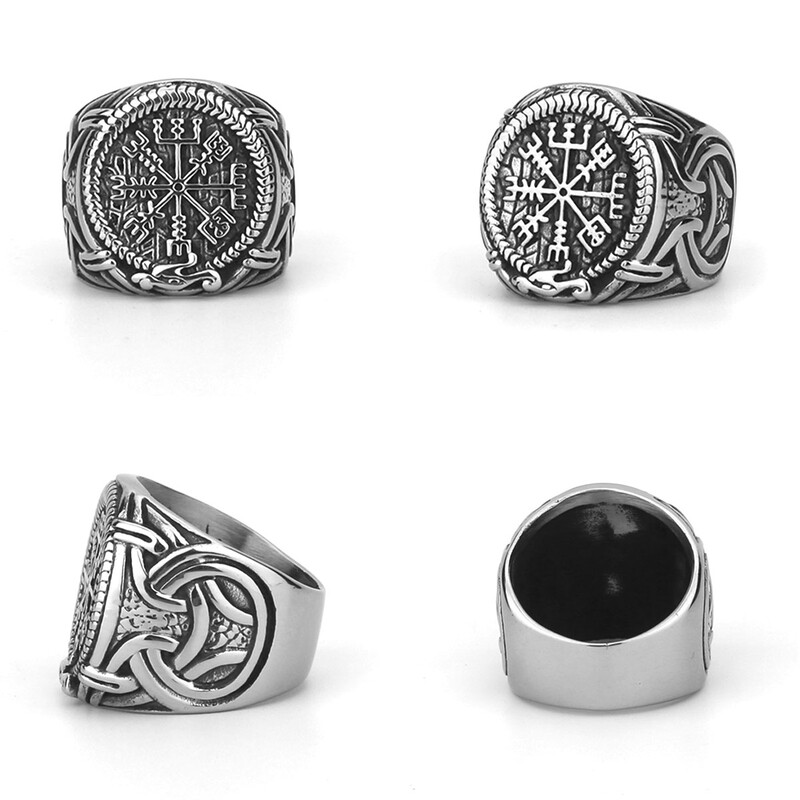 Nerezový vikingský kompasový prsteň pre mužov, severské runy, vintage prstové doplnky, amulet Odina, Vegvisir, prsteň, šperky, darček