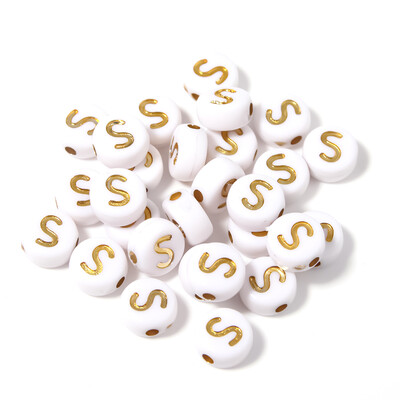 100 db/tétel 7 mm-es lapos, kerek akril gyöngyök ábécé aranybetűs távtartó Laza gyöngy barkácsoláshoz kézműves dísztárgyak keresési kiegészítők