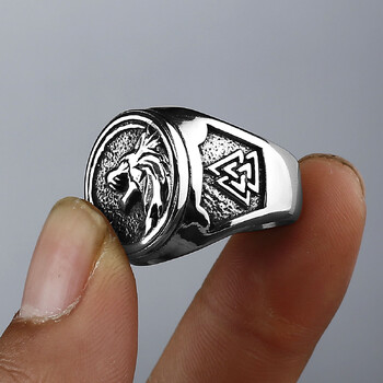 Δαχτυλίδι Viking Valknut Rune Wolf Head Ring Ανδρικό Μόδα Προσωπικότητα Ζώο Δαχτυλίδι από ανοξείδωτο ατσάλι Δαχτυλίδι Biker Party Club Jewelry