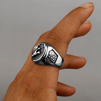 Δαχτυλίδι Viking Valknut Rune Wolf Head Ring Ανδρικό Μόδα Προσωπικότητα Ζώο Δαχτυλίδι από ανοξείδωτο ατσάλι Δαχτυλίδι Biker Party Club Jewelry