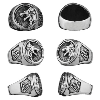 Δαχτυλίδι Viking Valknut Rune Wolf Head Ring Ανδρικό Μόδα Προσωπικότητα Ζώο Δαχτυλίδι από ανοξείδωτο ατσάλι Δαχτυλίδι Biker Party Club Jewelry