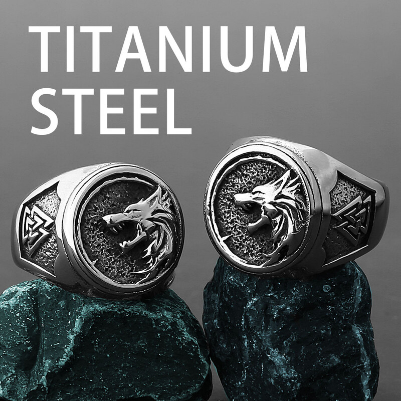 Viking Valknut Rune Inel cu cap de lup Inel pentru degete din oțel inoxidabil cu personalitate de modă pentru bărbați, cadou pentru bijuterii pentru club de petrecere