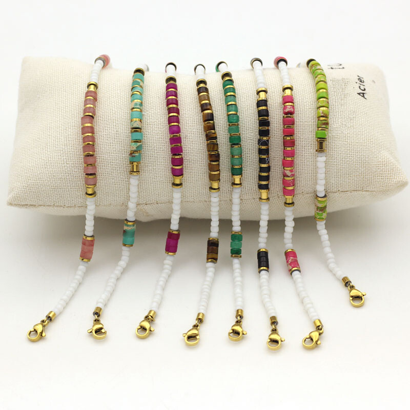 Nerūdijančio plieno papuošalai prancūziški nauji šviesūs prabangūs spalvų karoliukų apyrankės moteriškos paprastos ir universalaus dizaino jausmingos apyrankės moterims