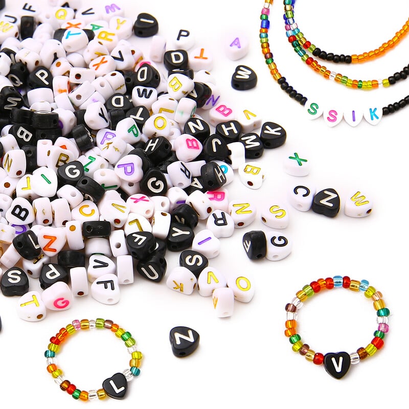 7x7mmAbout100Pcs Akrylové korálky s písmenami, broskyňové srdce, voľné korálky, ručne vyrobené, DIY výroba šperkov, náramkov, oblečenia, doplnkov, materiálu