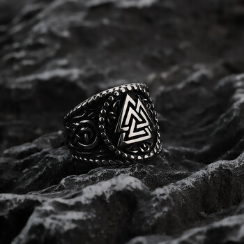 Δαχτυλίδι από ατσάλι Titanium Triangle Rune Viking Odin με ανδρικό δαχτυλίδι από ανοξείδωτο ατσάλι σε ευρωπαϊκό και αμερικανικό στυλ χιπ χοπ