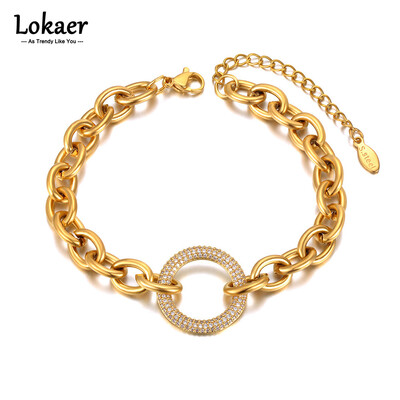 Lokaer Trendy CZ Crystal Crystal Geometry Circle Charm βραχιόλια για γυναίκες από τιτάνιο από ανοξείδωτο ατσάλι Αλυσίδα Bohemia Beach B21092