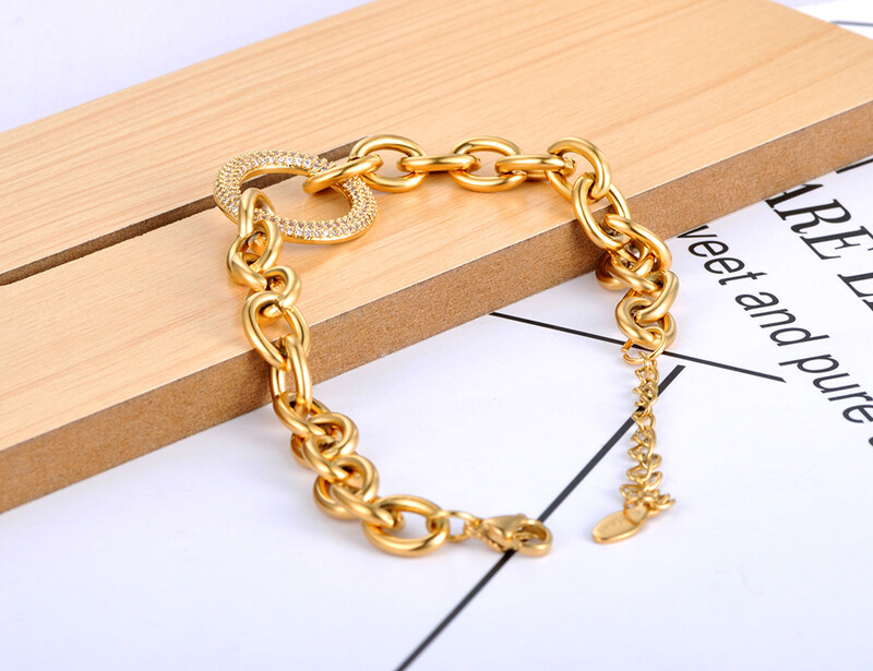 Lokaer Divatos CZ Crystal Geometry Kör varázslatos karkötők nőknek Titán rozsdamentes acél lánc Bohemia Beach karkötő B21092