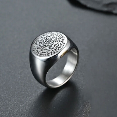 YILUOCD A Hét Arkangyal pecsétje Gyűrűk férfiaknak A Salamon Gyűrű kulcsa Kabbala Talisman Amulett Rozsdamentes acél férfi ékszerek