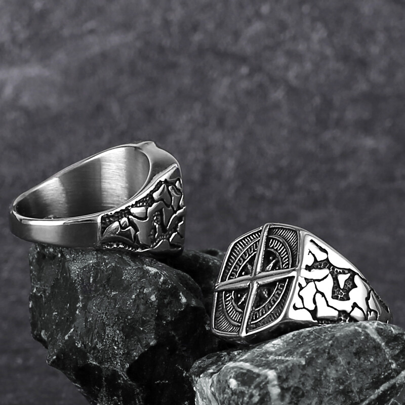 Vikings Cross Jūrų žemėlapis Amuleto žiedas vyriškas nerūdijančio plieno Šiaurės runų žiedas, dovanos dviratininkams pankroko hiphopo papuošalai