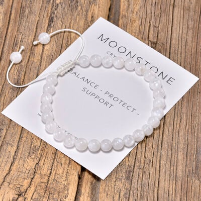 6 mm Bohemia Moonstone náramok pre ženy s prírodným drahokamom, karneolovými korálkami, kryštálmi, liečivými nastaviteľnými pletenými lanovými náramkami