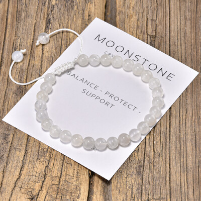 6 mm Bohemia Moonstone náramok pre ženy s prírodným drahokamom, karneolovými korálkami, kryštálmi, liečivými nastaviteľnými pletenými lanovými náramkami