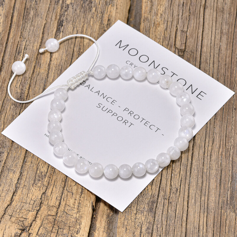 6 mm Bohemia Moonstone náramok pre ženy s prírodným drahokamom, karneolovými korálkami, kryštálmi, liečivými nastaviteľnými pletenými lanovými náramkami